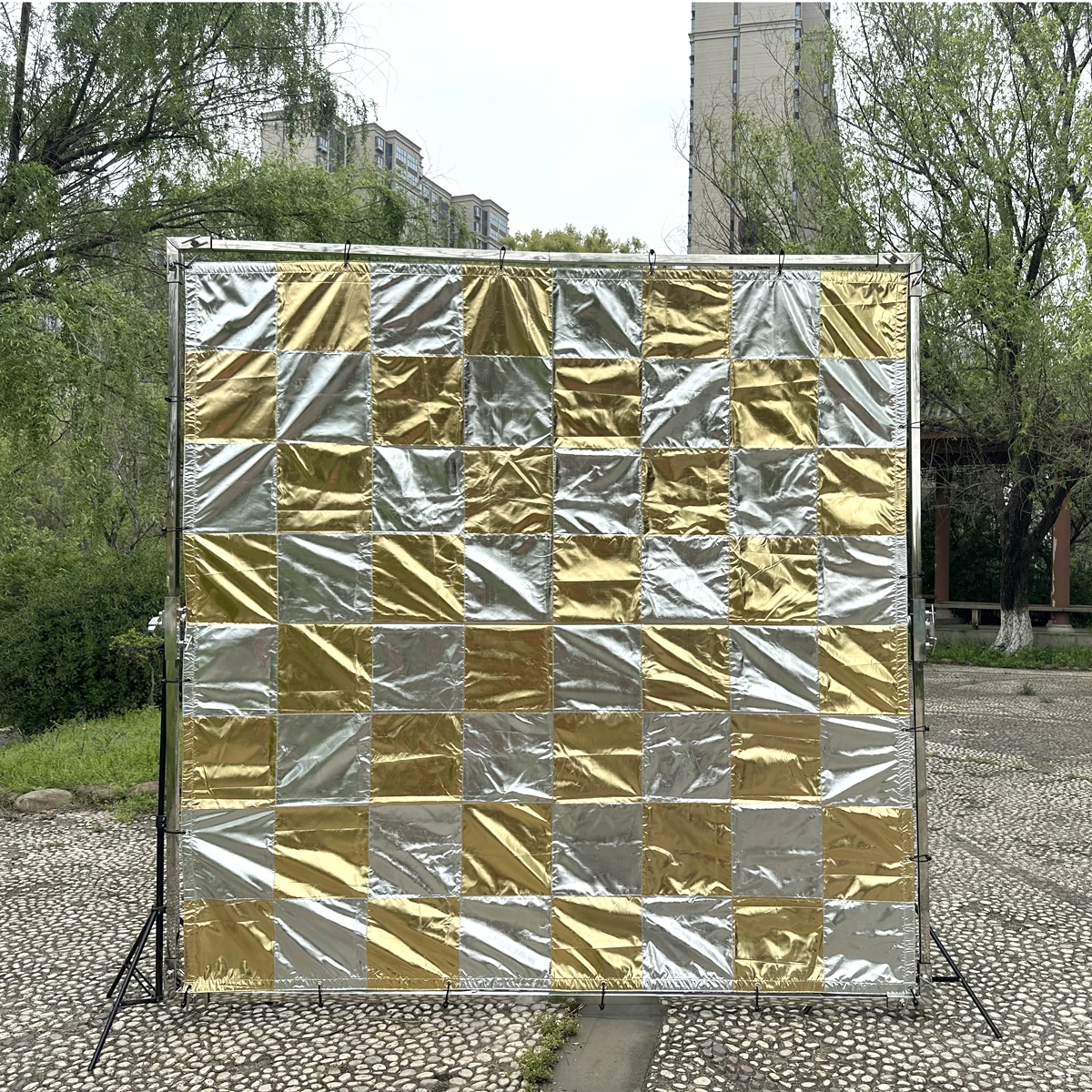 6'x6' 6ft*6ft 1.8m*1.8m Silver/Gold Lame checkerboard Reflector Chequerboard Cloth Overhead Butterfly Frame Fabrics for Film TV