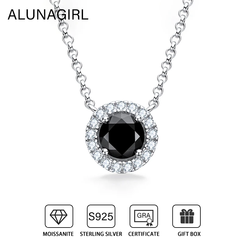 Collares con colgante de moissanita Real negra para mujeres y hombres, Plata de Ley 925, collar de diamantes de lujo de moda, regalos de joyería fina, 1Ct