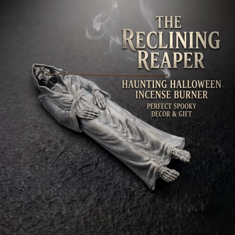 New 3D Printed Grim Reaper Skeleton Backflow Incense Burner 25cm Gothic Skull Incense Holder Halloween Home Table Decor Ornament