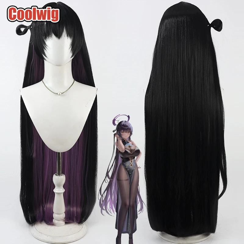 Coolwig Synthetic Hair Kakudate Karin Cosplay Wigs Blue Archive Kakudate Karin 100cm Long Black Mixed Purple Wig Heat Resistant