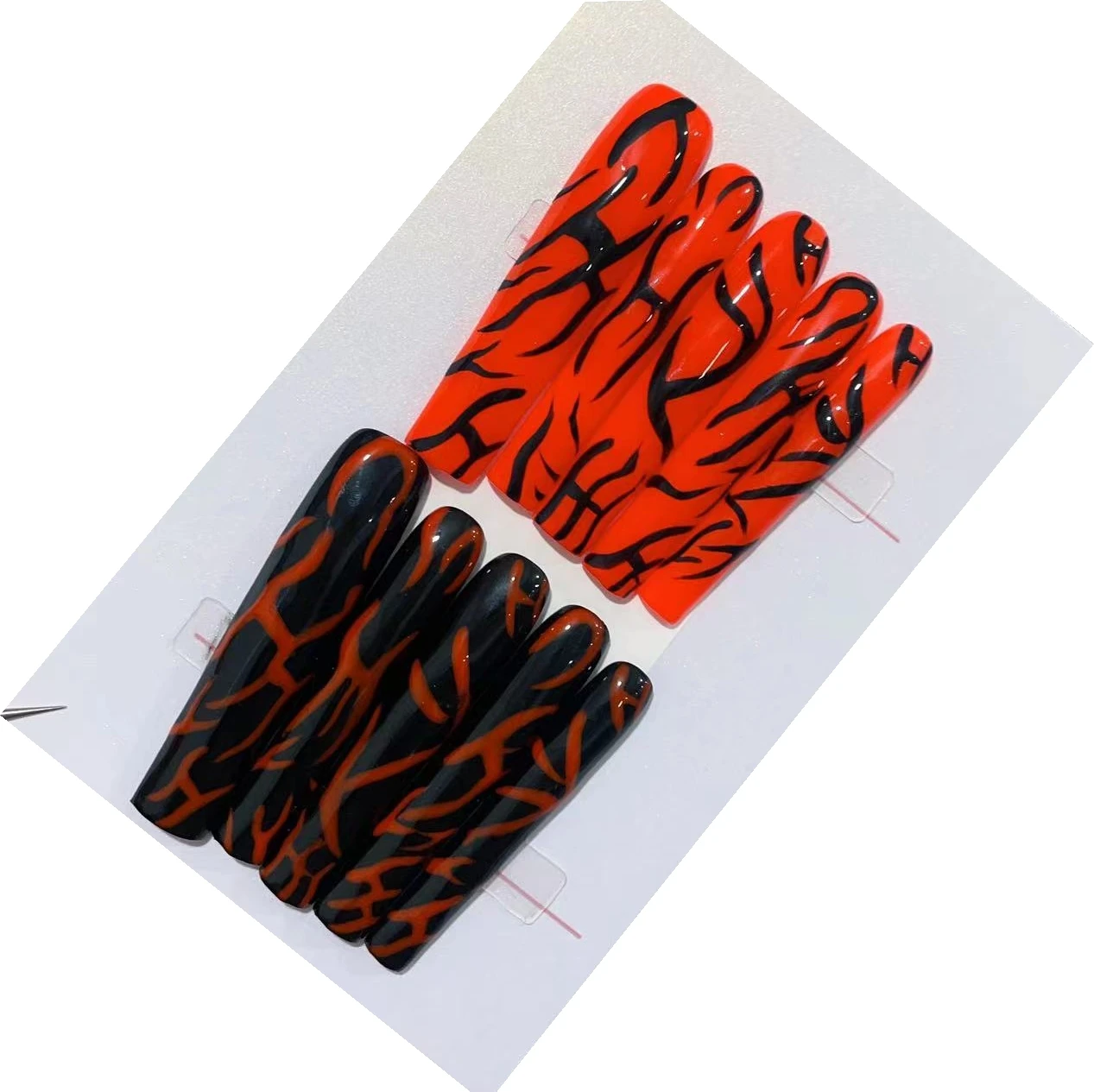 Emmabeauty Contrasting Black & Orange Flame Y2K Spicy Girl Handmade Press On Nails,Reusable High-Quality Luxury Cool Sweet.UB002