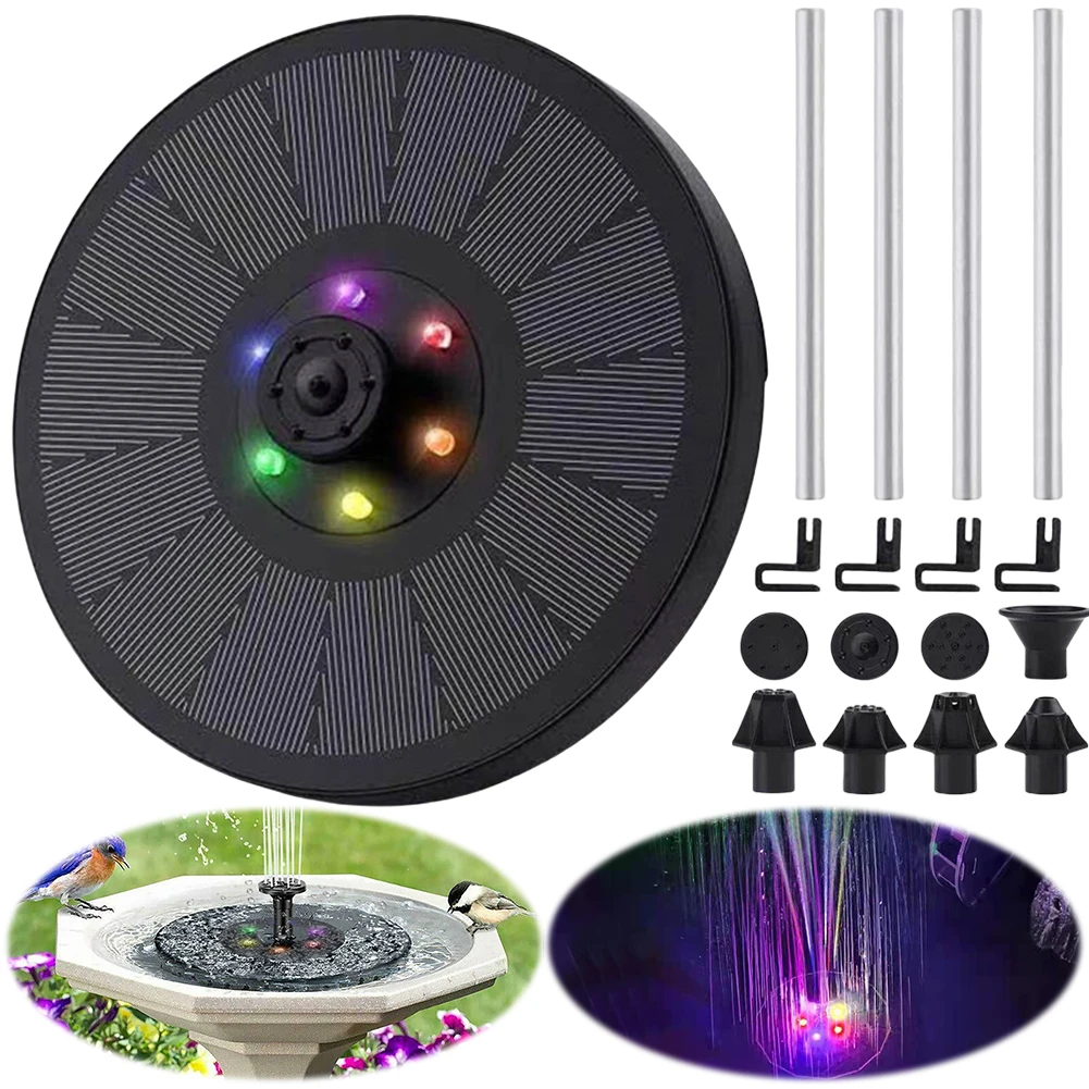 

3W Solar Floating Water Fountain Pump with 6 Nozzles & LED Light Solar Powered Floating Fountain Pump for Water Feature Outdoor