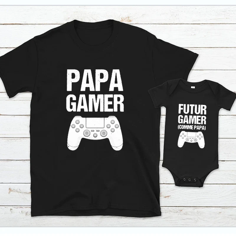 Gamer Dad Matching Baby Shirt Dad and Baby Set Family Matching Outfits Summer Daddy Kids Outfits Letter Boys Clothes M