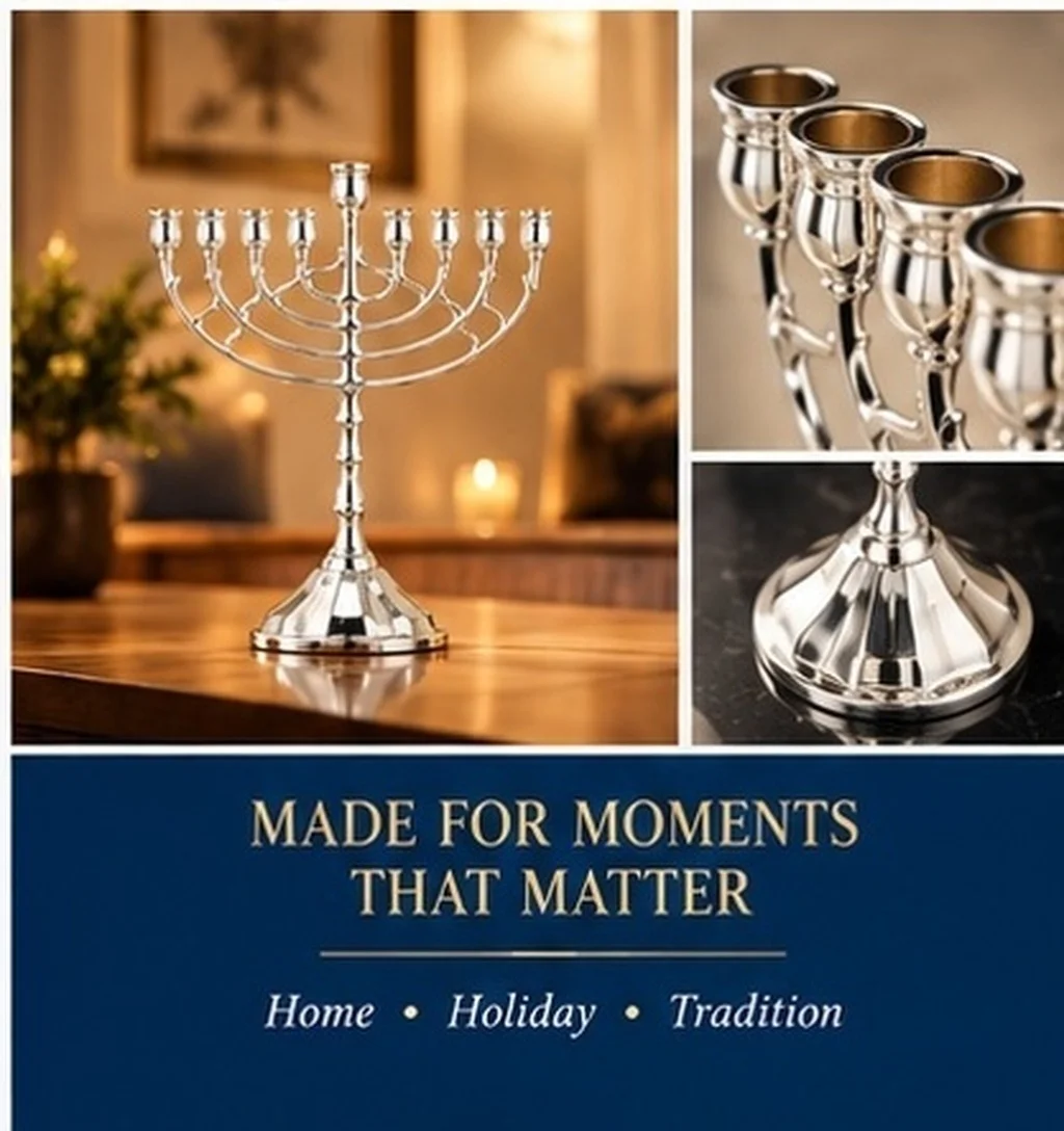 Jewish Menorah Holder 9 Branch Chanukah Candlestick Decorative Judaica Festival Stand Traditional Holiday Decor