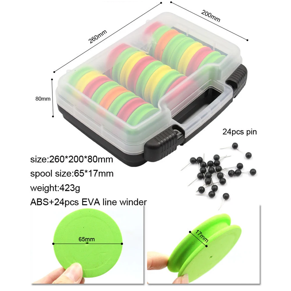 24 Pcs/Box EVA Foam Spools Carp Fishing Rig Winders Line Leader With Pins Wire Board Winding Line Board Hook Rig Storage Pesca