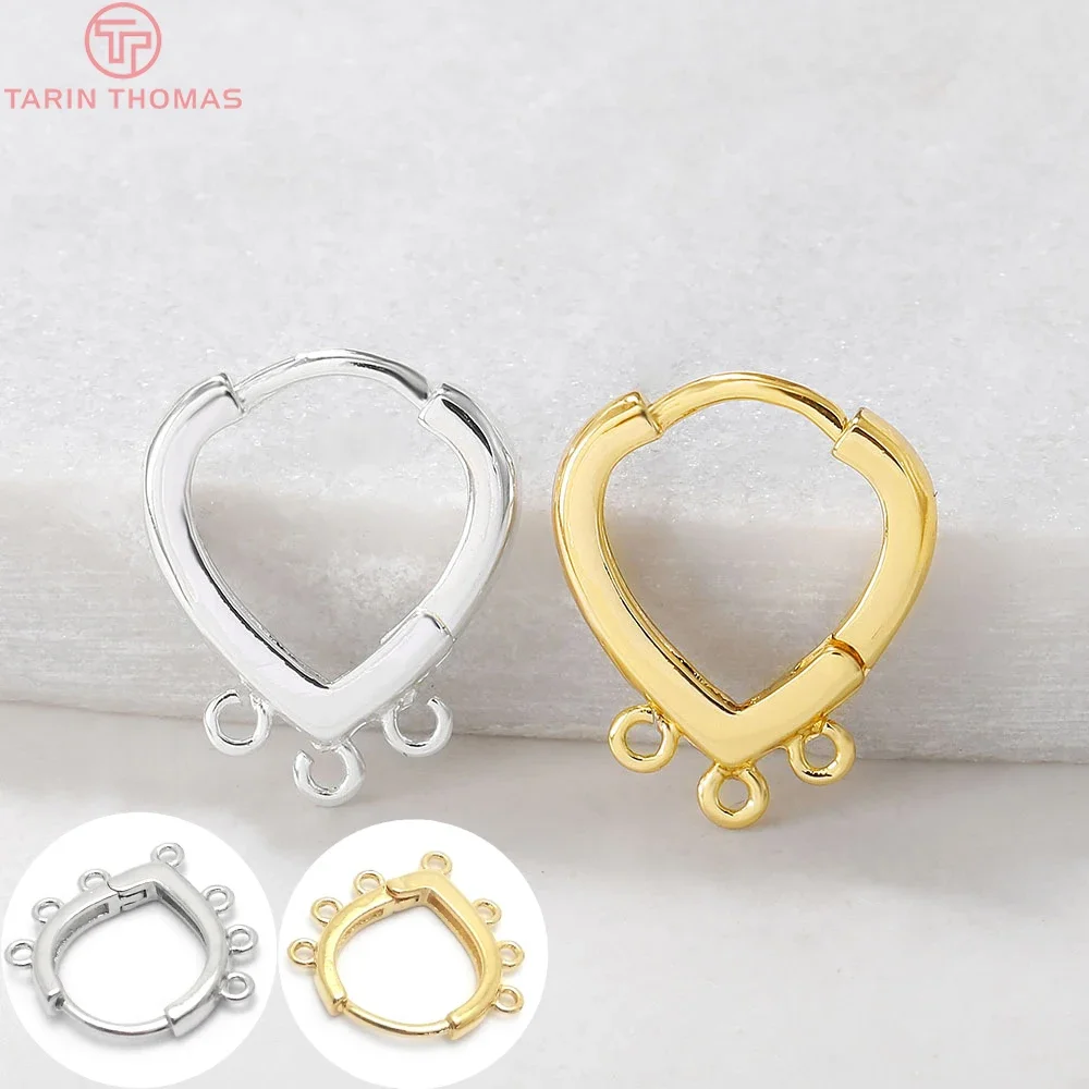 (1993)6PCS 15x17MM 24K Gold Color Brass Heart with Holes Earrings Hoop Earring Clip High Quality DIY Jewelry Making Findings