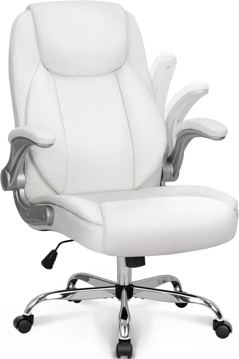 

Ergonomic Office Chair PU Leather Executive Chair Padded Flip Up Armrest , Adjustable Height High (White)