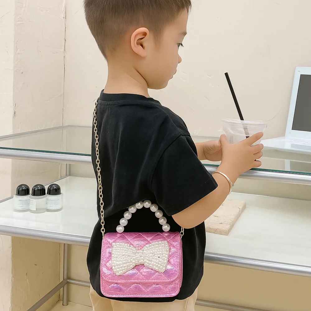 لطيف بو الجلود اللؤلؤ حقيبة يد الكورية نمط البسيطة القوس حقيبة كروسبودي محفظة سلسلة الأطفال محفظة نسائية للعملات المعدنية السفر