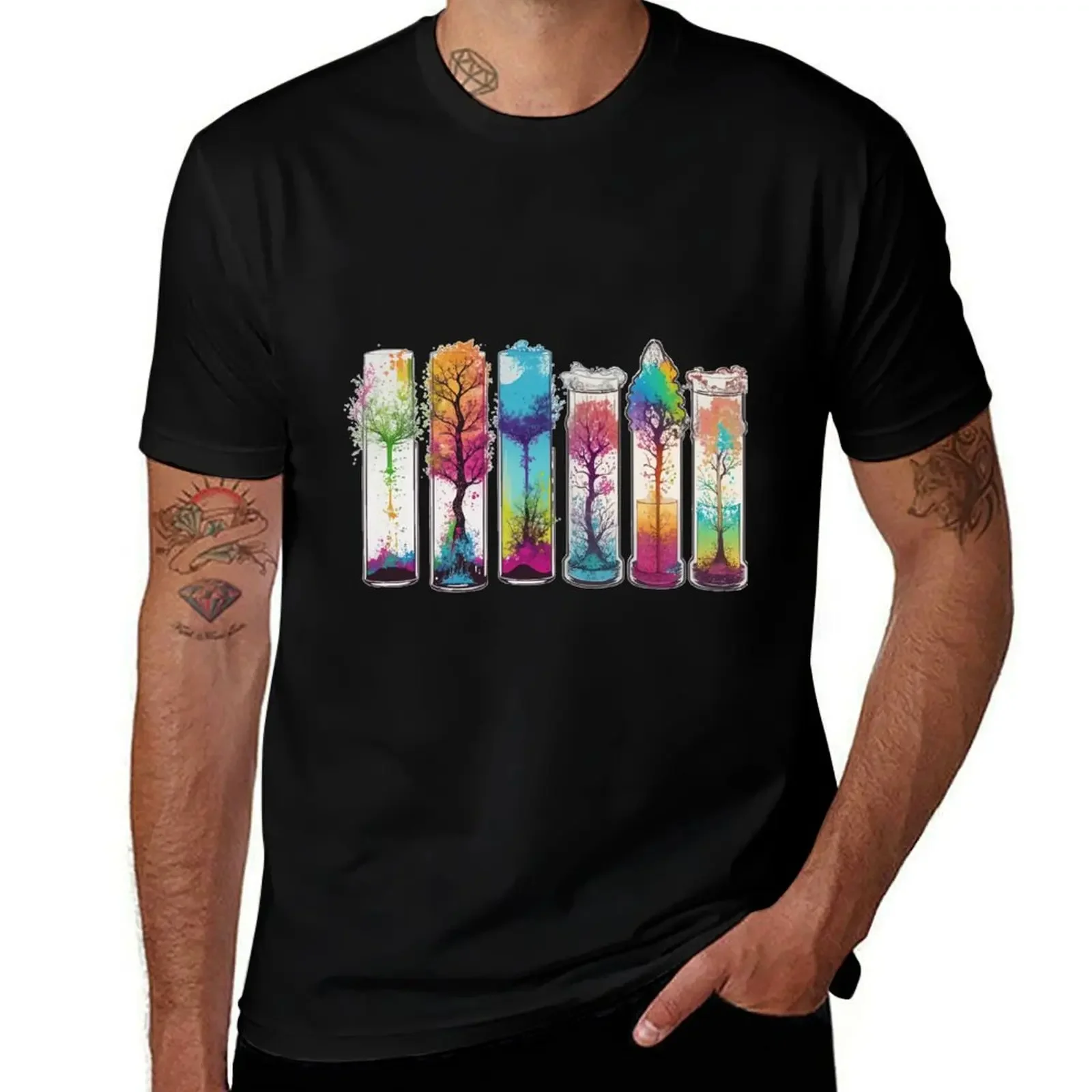 tree growing from a Glass Test Tubes with soil at the bottom of the test tube. T-Shirt shirts graphic tee plus size men clothing