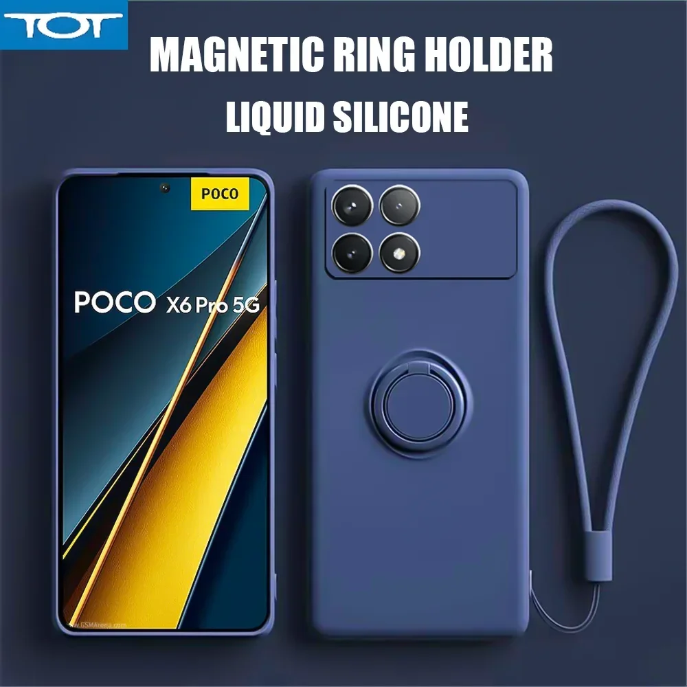 

Liquid Silicone Case For POCO X6 Pro X7 X5 X4 GT X3 NFC Soft Magnetic Ring Holder Coque For POCO F5 F4 GT M4 M3 Pro Phone Cover