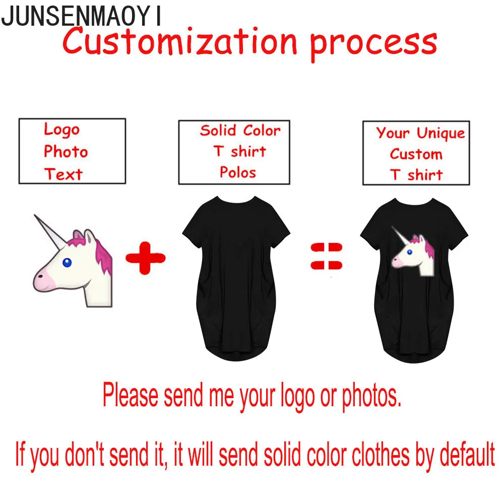 DIY Your like Photo or Logo Women Casual Loose Dress With Pocket Ladies Fashion O Neck Long Tops Female T Shirt Dress