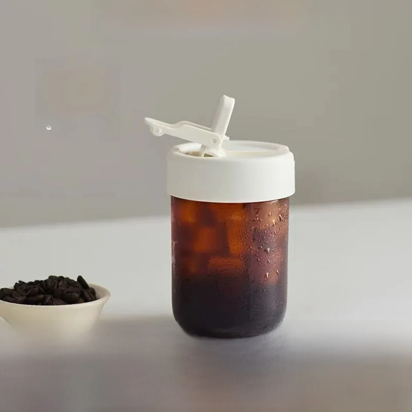 

Olayks Portable Transparent St Cup 380ml Office Coffee Cup High Temperature Resistant Cact Simple Design Water Cup