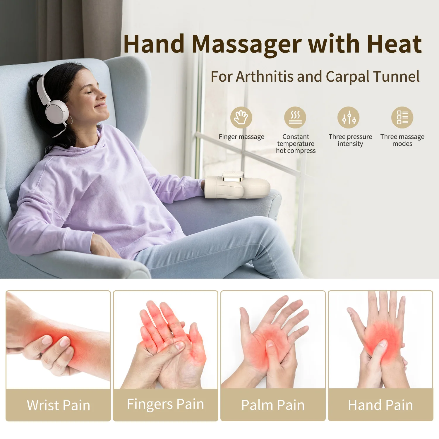 Electric hand massager, beautiful hand massager, finger massager, wrist joint massage, hot compress, kneading, airbag pushing