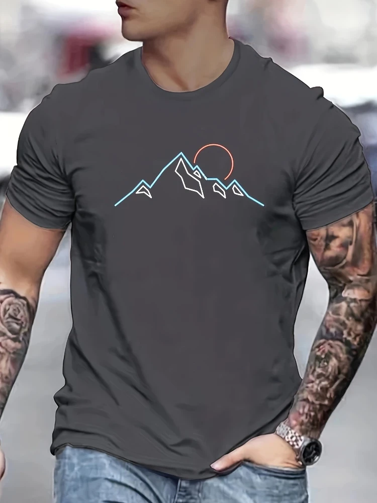

Mountain Graphic design -100% cotton O-neck summer short sleeve casual men's printed T-shirt.