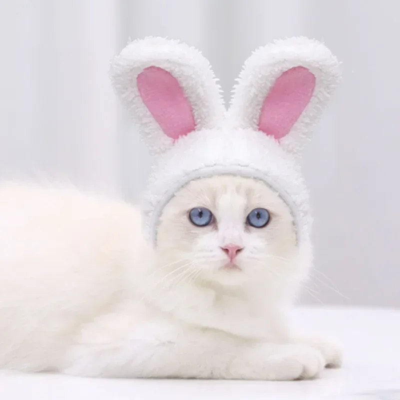 Funny Cat Headgear Cute Rabbit Ears Cap for Cats Warm Plush Pet Hat Christmas Cosplay Props PhotoProp Kitten Headwear Supplies