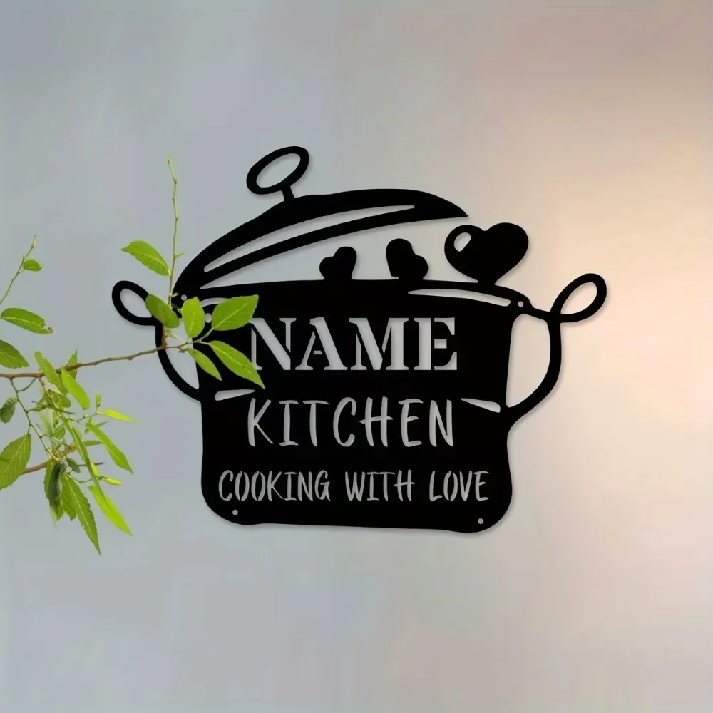 

1pc,Exclusive Retro Metal Kitchen Wall Art. "Cooking with Heart", Custom House Name. Indoor/Outdoor Reusable.