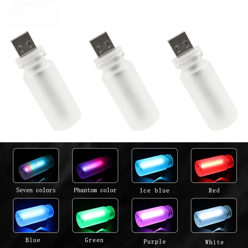 

1 шт. USB сенсорная лампа, меняющая цвет, свет настроения с бутылкой из матового стекла для автомобиля, домашнего декора спальни