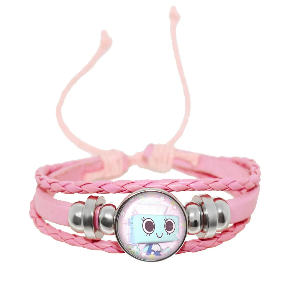 Pink Rope Leather Bracelet Horror Game Dandys World Astro Meme Kawaii Glass Cabochon Button Bracelet Accessories Jewelry Gift