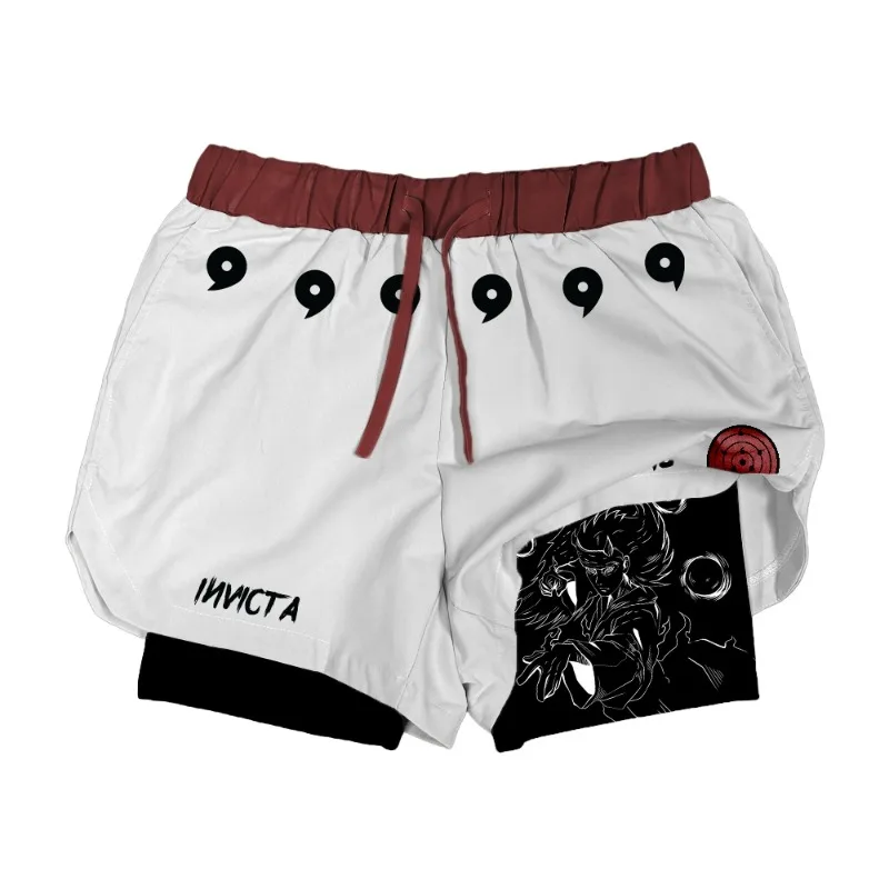 Pantalones Cortos Deportivos de Compresión 2 en 1 con Estampado de Seis Tomoe de Anime Madara Uchiha, Pantalones Cortos Transpirables de Secado Rápido para Verano
