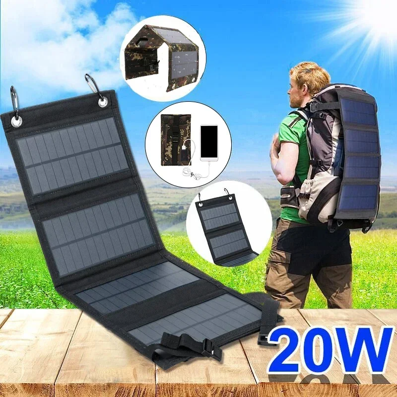 20W Foldable Solar Panel 5V Folding Solar Cells Waterproof USB Port Solar Plate Charger for Outdoor Mobile Phone Hiking Camping