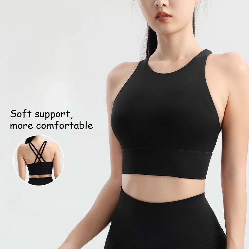 Women Cross Back Fitness Sport Bra High Strength Tight Top Comprehensive Training Gym Yoga Underwear with Chest Pad