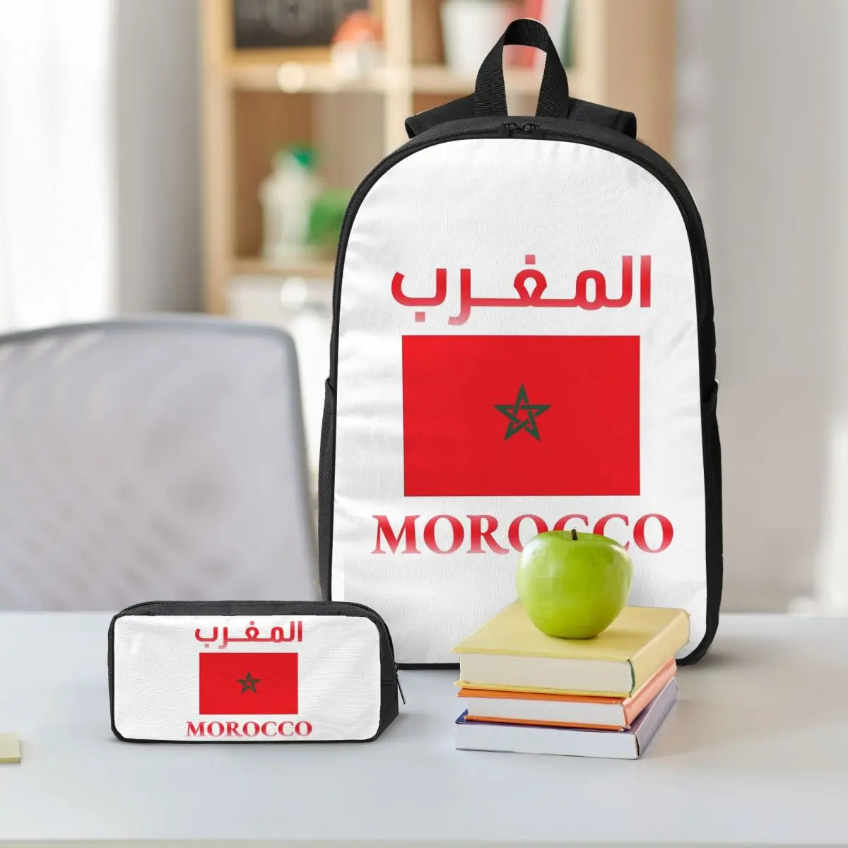 Moroccan Passport Kingdom Of Morocco Backpack Boys Girls BookBag School Bag Shoulder Bags 3ps Insulated Lunch Bag Pencil Case