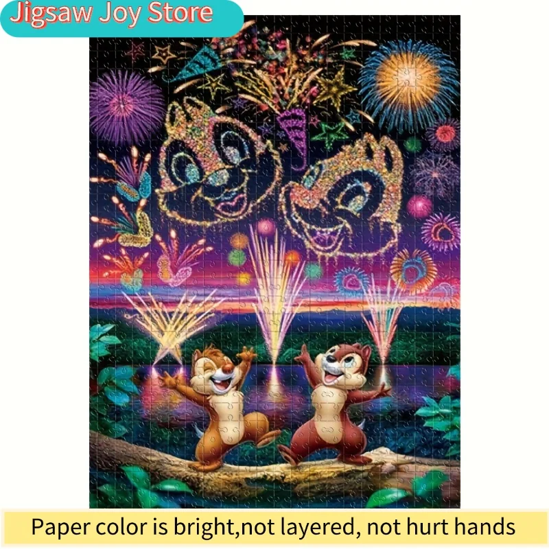 

Puzzle Handmade Gift Featuring Chip And Dale with Fireworks for Festive Celebrations. A Perfect Leisure And Brain-Teaser Gift