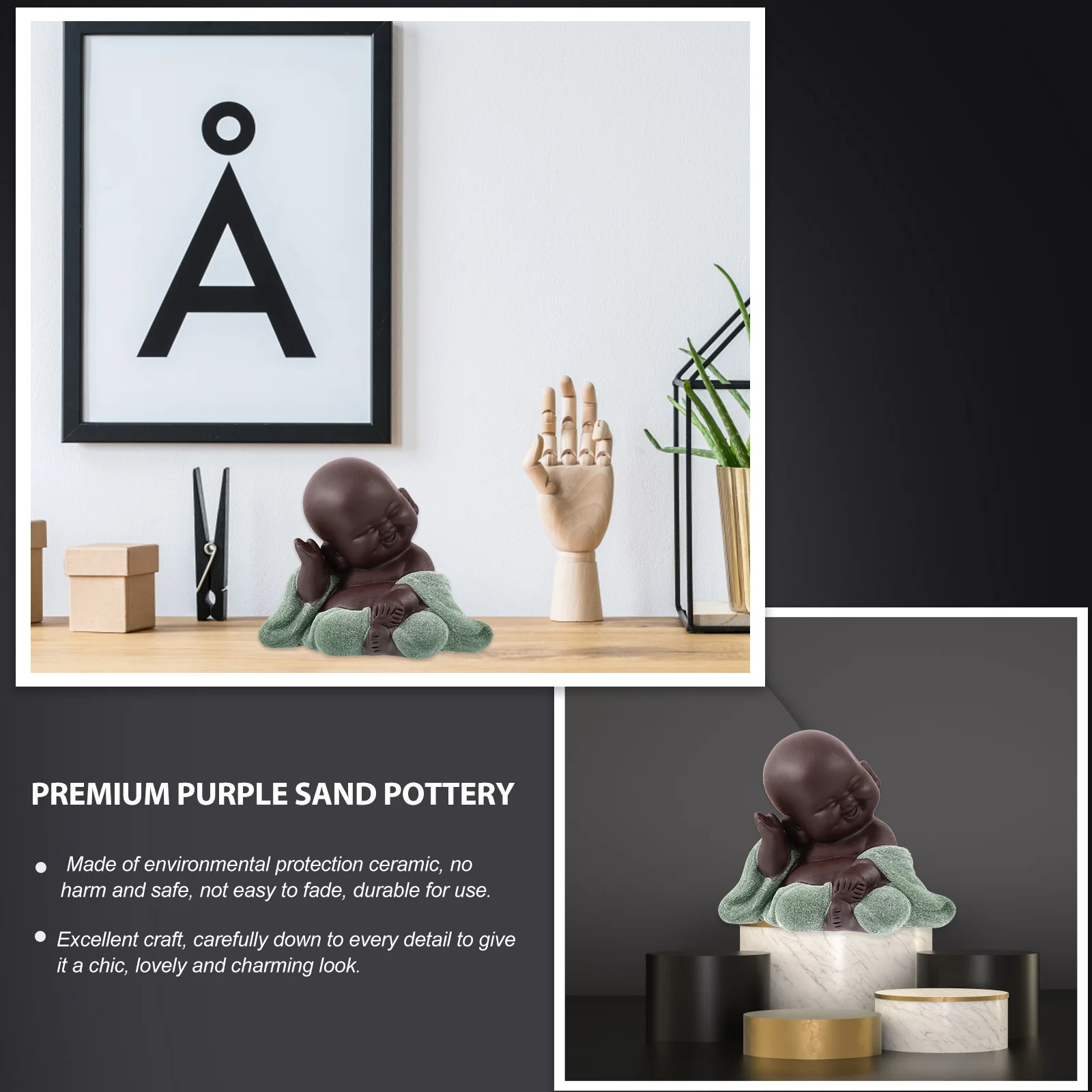 

2Pcs Small Creative Zen Monk Tea Ornament Buddha Decoration for Home Shop Office Meditation Relaxation Stress Relief