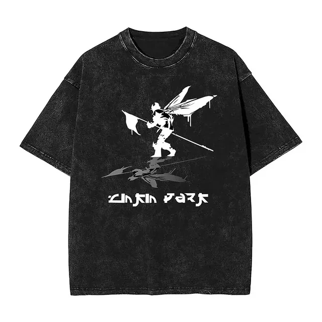 تي شيرت كاجوال مغسول من Linkin Meteora للذكرى العشرين بارك عتيق تي شيرت كبير الحجم مريح ملابس الشارع الشهير للجنسين