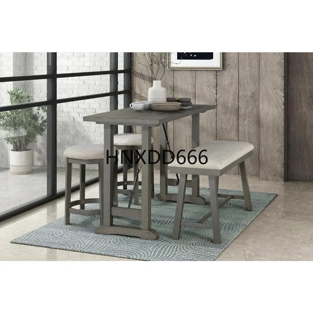 4PC Counter Height Dining Set for Cozy Gatherings, Light Gray Finish Table with Bench and Stools, Kitchen and Dining Rooms
