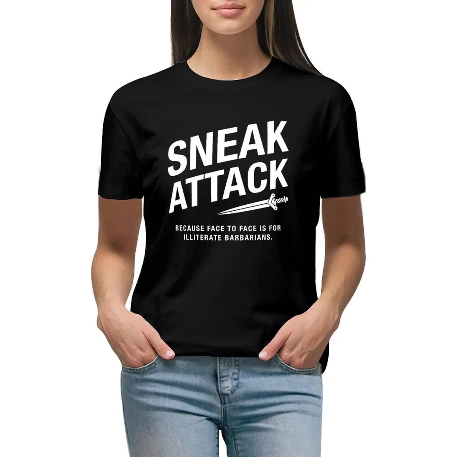 

Rogue Sneak Attack Illiterate Barbarians Gaming T-Shirt anime funnys graphics summer top t-shirts for Women graphic tees funny