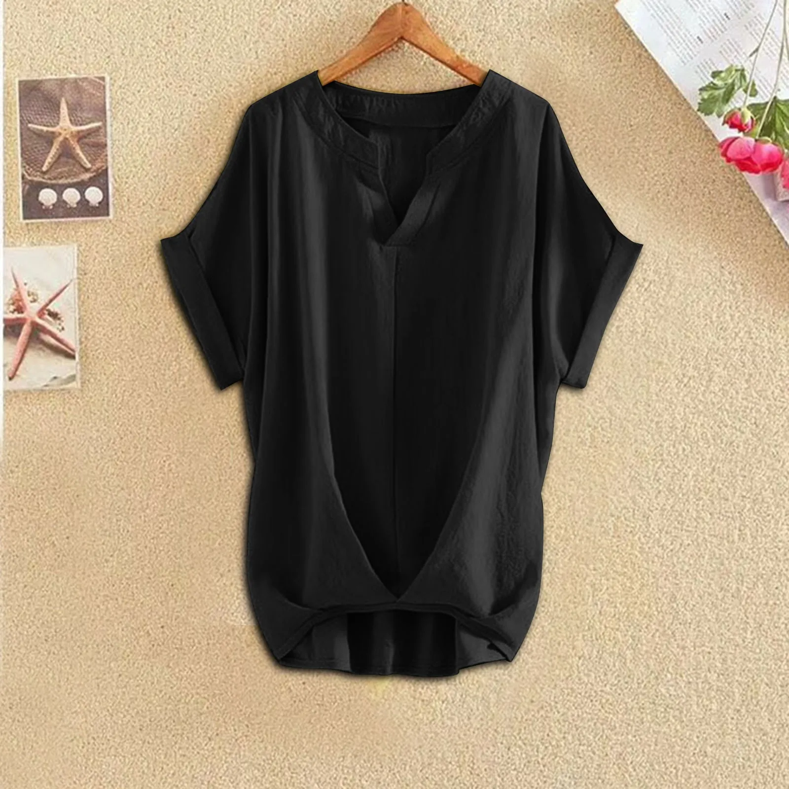 

Elegant Shirt Women'S Top Spring Summer Office Short Sleeve 3/4 Sleeve Fashion Slit Shirt Long V Neck Sexy 2024 Design