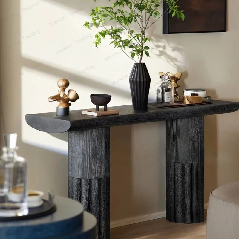 Medieval solid wood black porch table porch table wabi sandy wind retro case aisle corridor end view platform