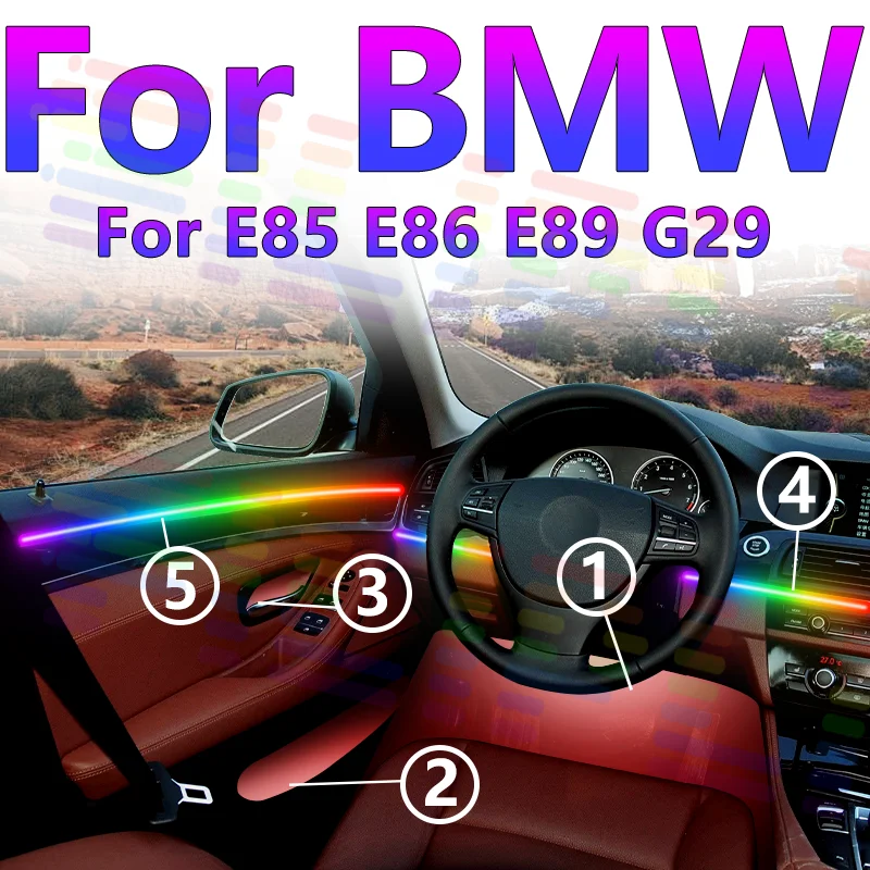 

For BMW E85 E86 E89 G29 Decoration Atmosphere Lamp APP 64/128 colors RGB Symphony Car Ambient Light Acrylic Interior LED Strip