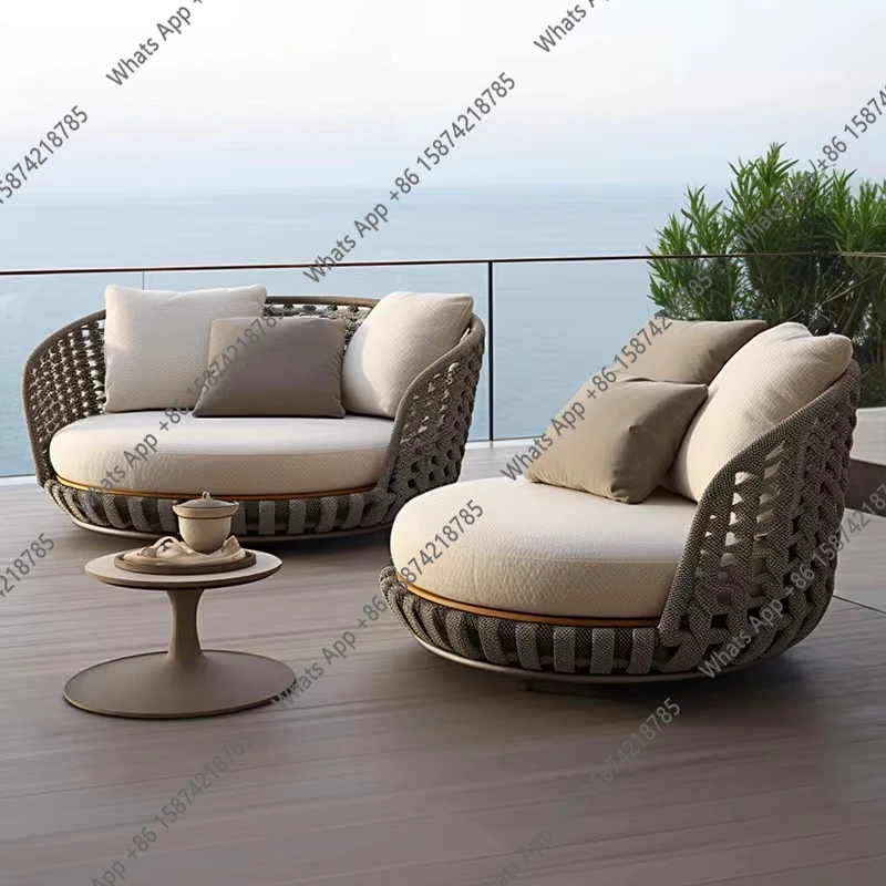 

X Modern Hotel Rope Outdoor Furniture Luxury Wicker Fabric Garden Courtyard Rattan Sofa Garden Set Outdoor Furniture