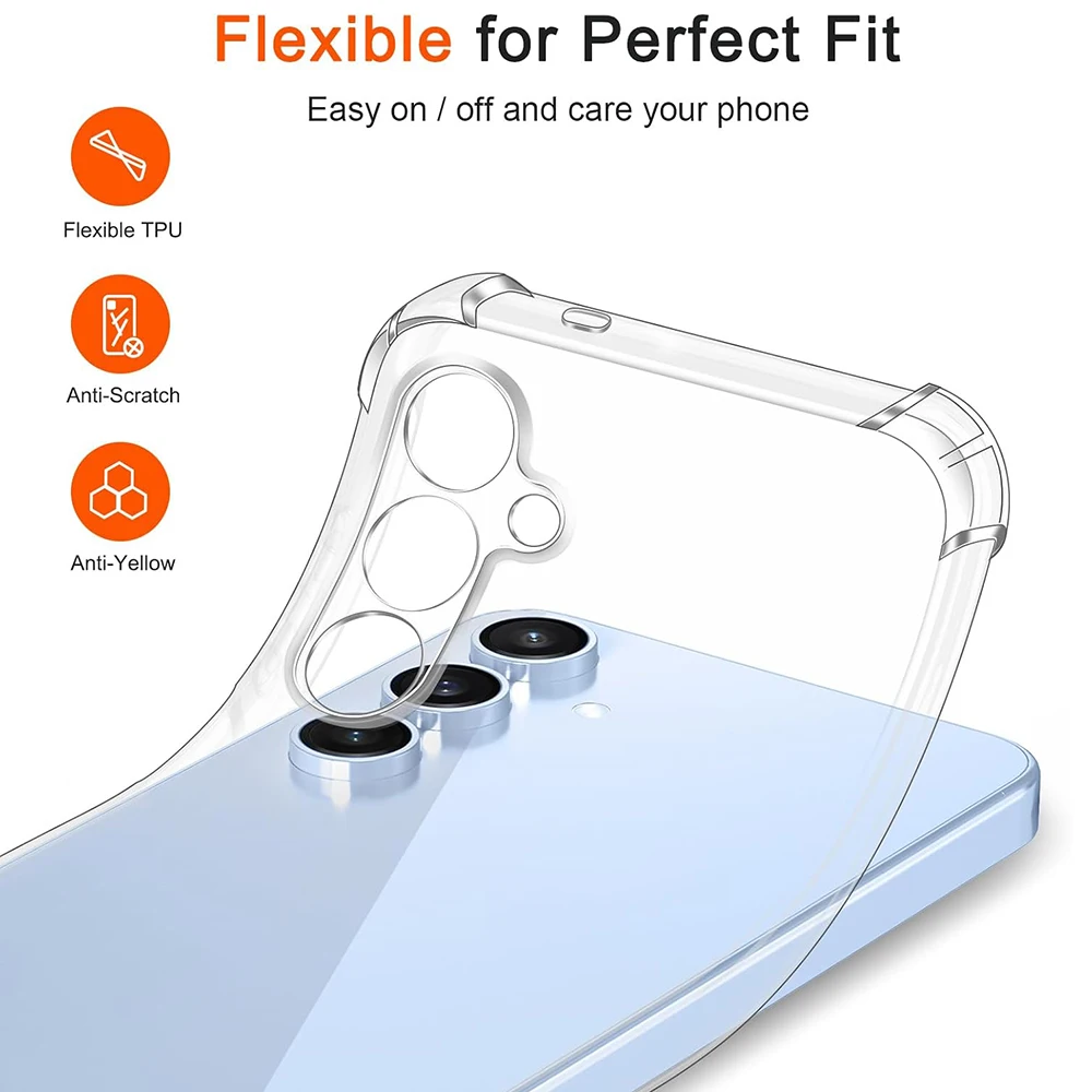 Stoßfeste Silikonhülle für Samsung S25 S24 S23 S21 Fe S22 Ultra A17 A56 A16 A36 A55 A35 A15 A54 A14 A34 A53 A33 Klare Abdeckung – Detail 6