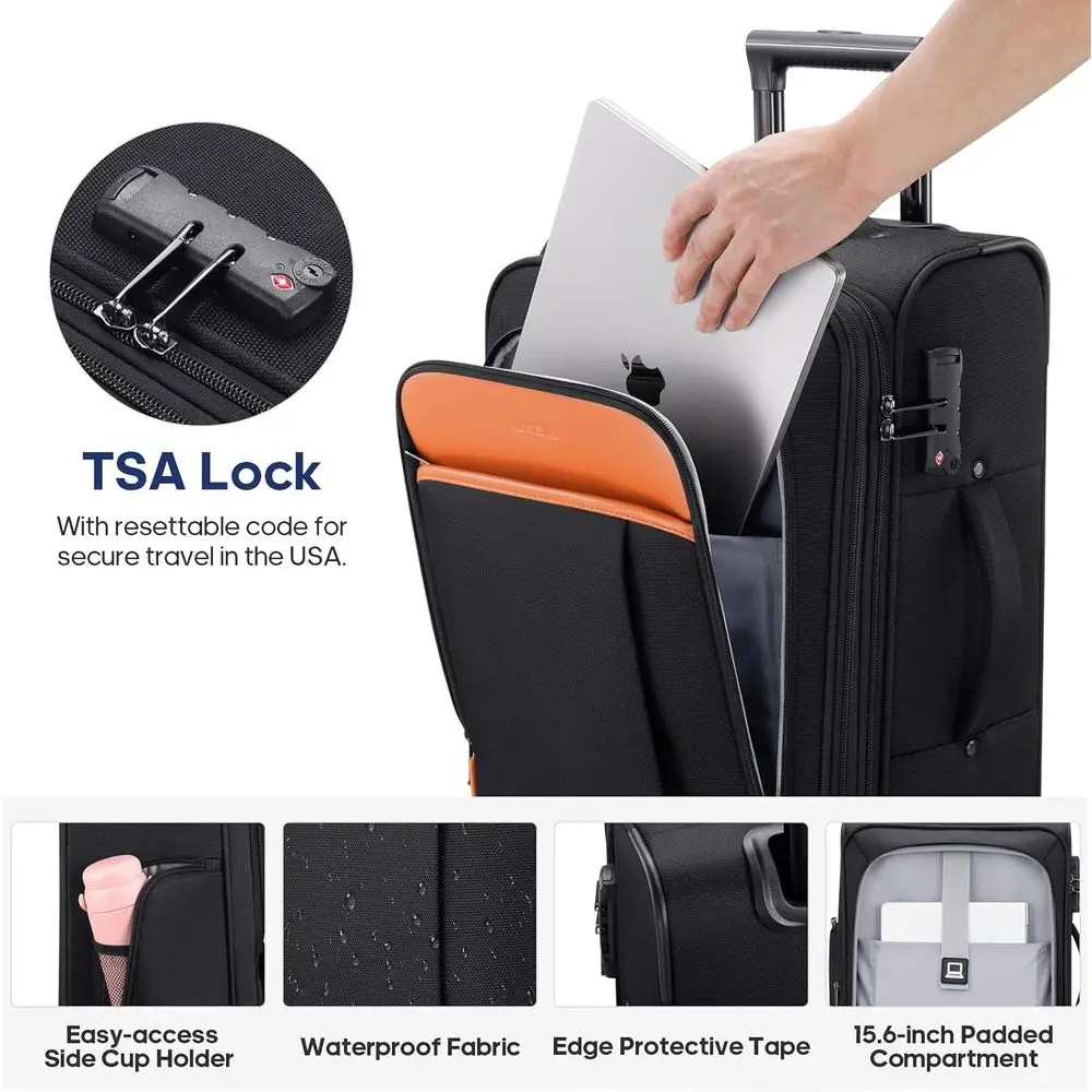 20 Expandable Softside Carry-On Luggage with TSA Lock and 4-Piece Packing Set