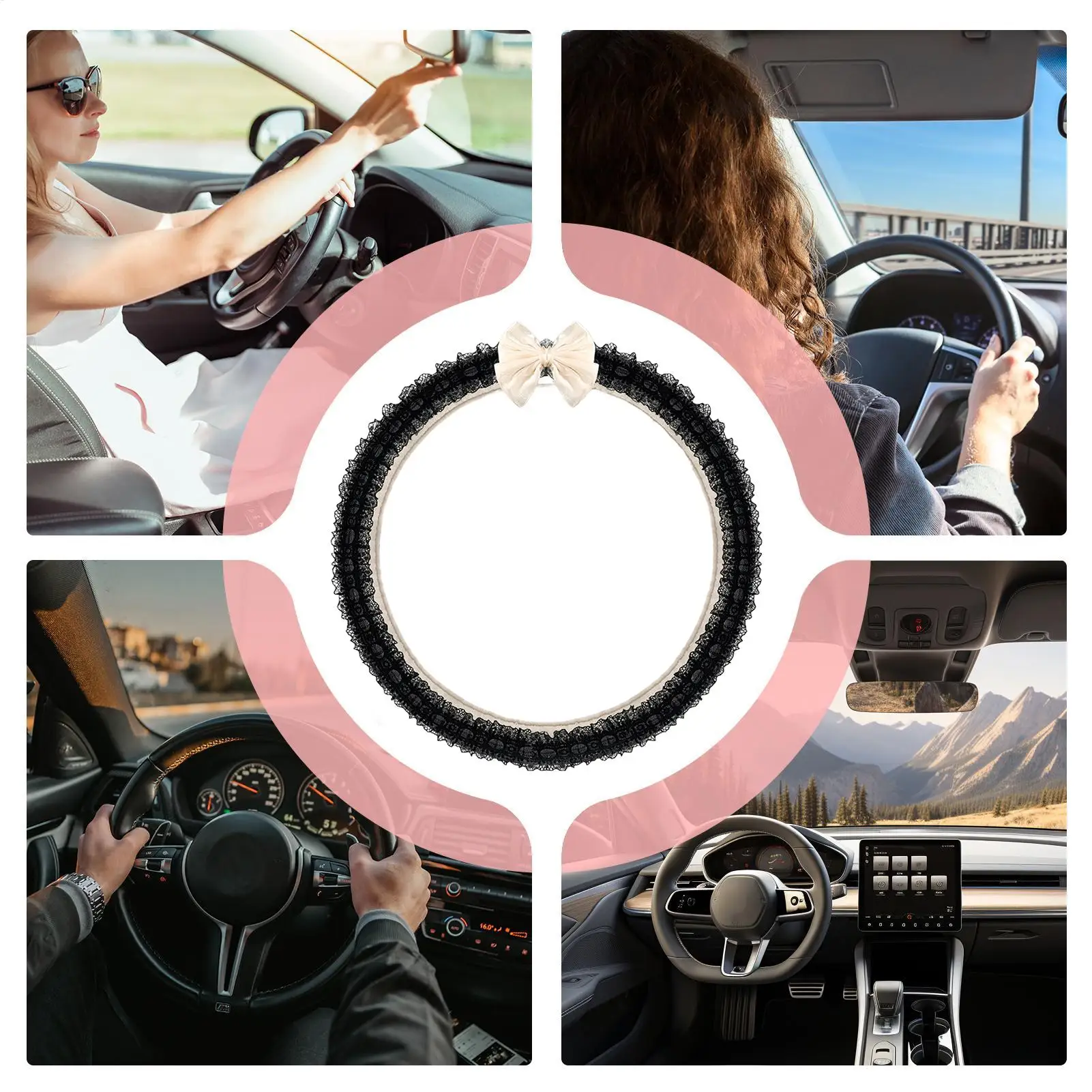 For  RV 15 Inch Steering Wheel Cover Non-Slip Universal Cute Lace Bowknot 15in Car Steering Wheel Cover For Women Girls Daily