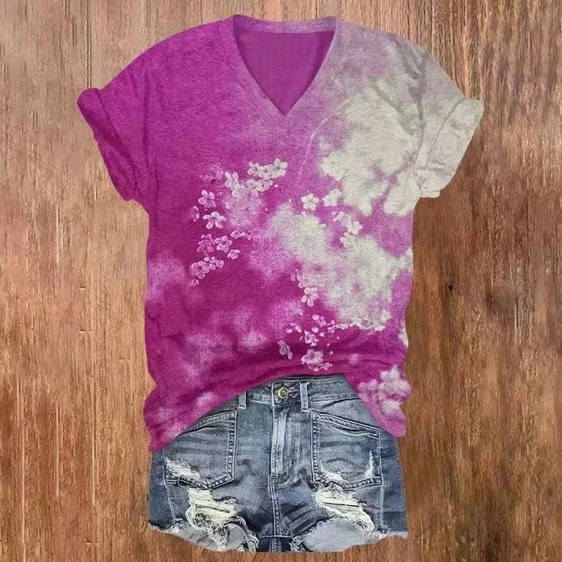 Vintage Crape Myrtle Flower Art Print V-neck T-shirt Summer Women's T Shirts view 6
