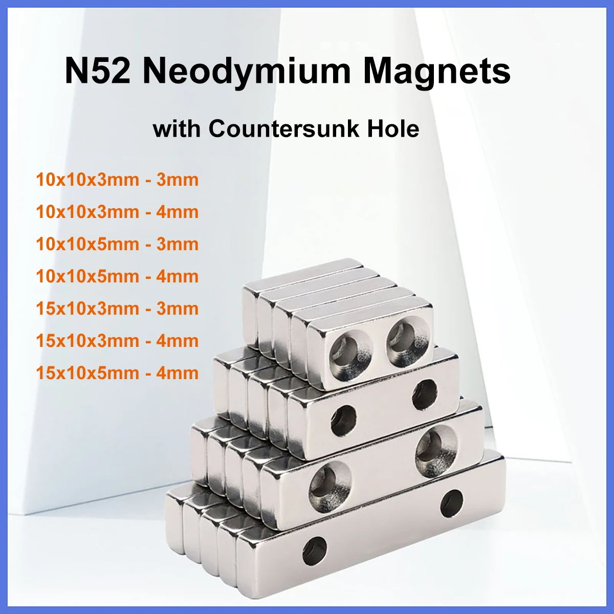 

N52 NdFeB Neodymium Magnets with Countersunk Hole Length 10 15mm Super Strong Permanent Magnetic Square Rectangle Fridge Magnet