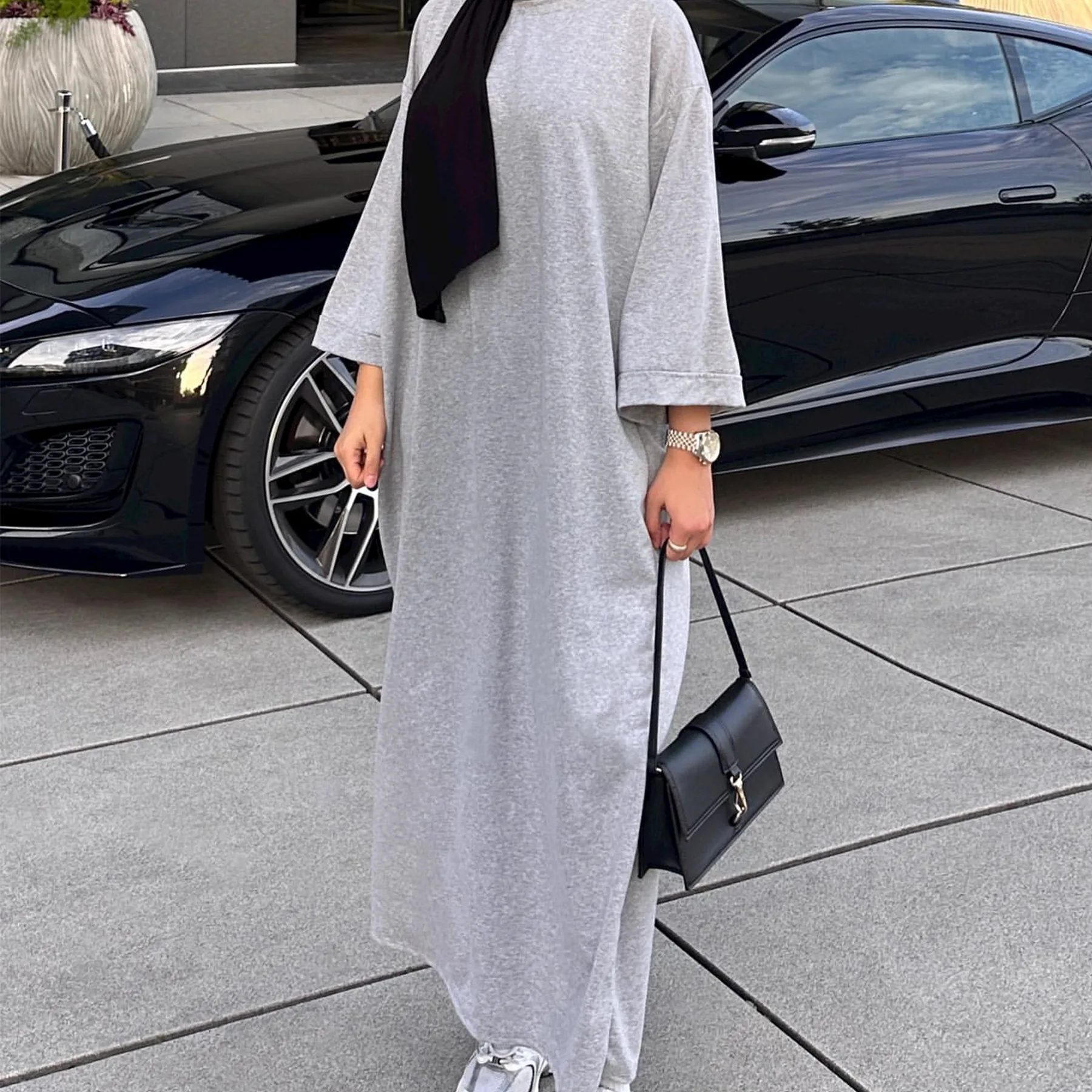 Sweatshirt Loose Abaya Dress Black Casual Sporty Plain Muslim Abayas for Women Dubai Turkey Ramadan Islamic Clothing Kaftan Robe