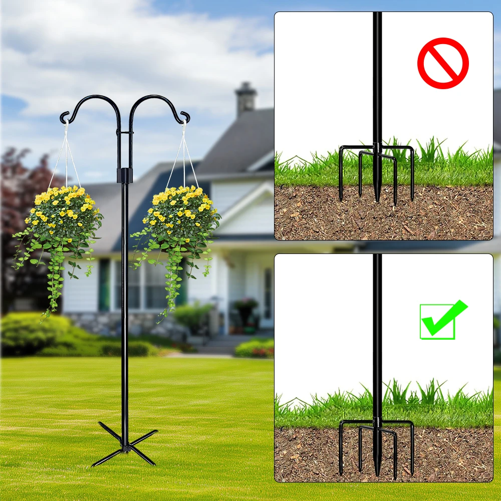 

Двойные крючки для пастухов, регулируемая вешалка для растений, газонные фонари для подвешивания солнечных фонарей, кормушки для птиц ﻿ Декор двора и сада