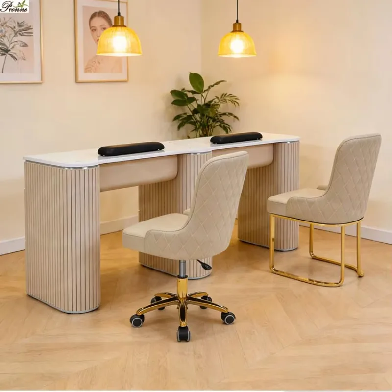 Nail Equipment White Triple Manicure Table With Glass Top