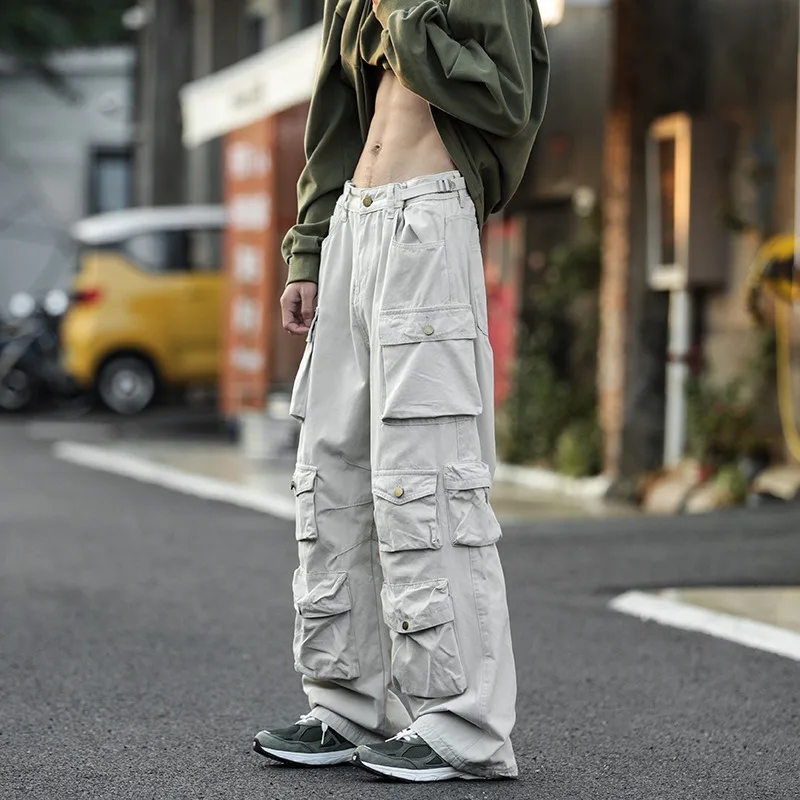 

2023 army green Cargo pants men v multi pocket heavy industry pants high street paratroopers pants