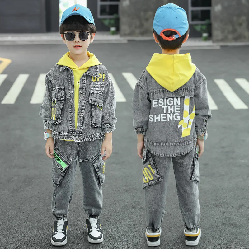 Boys Suit Coat+Pants Cotton 2Pcs/Sets 2023 Classic Jean Spring Autumn Sports Sets Tracksuit Children Clothing