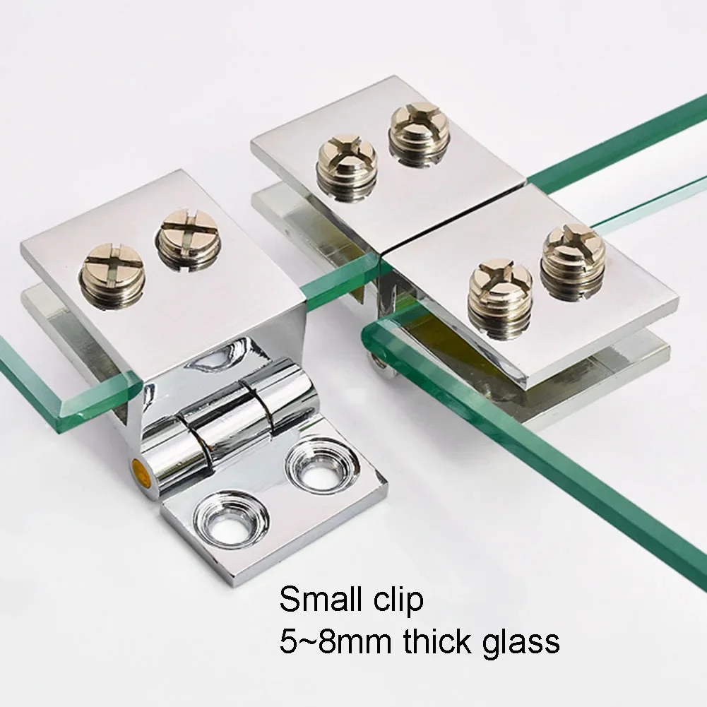 2 Pcs Glass Cabinet Door Hinge Bilateral Clip Silver Bathroom Shower Glass Door Hinges Cabinet  Furniture Door Clamp Hinge  ﻿