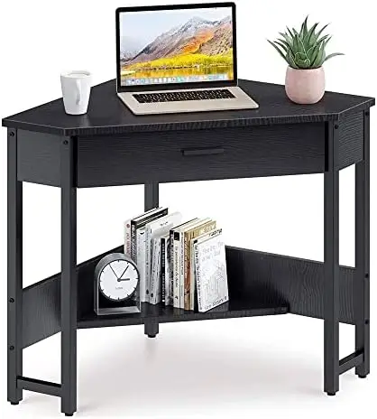 

Corner Desk, Triangle Computer Desk Corner Vanity with Large Drawer & Shelves, Corner Writing Desk for Workstation Desk white