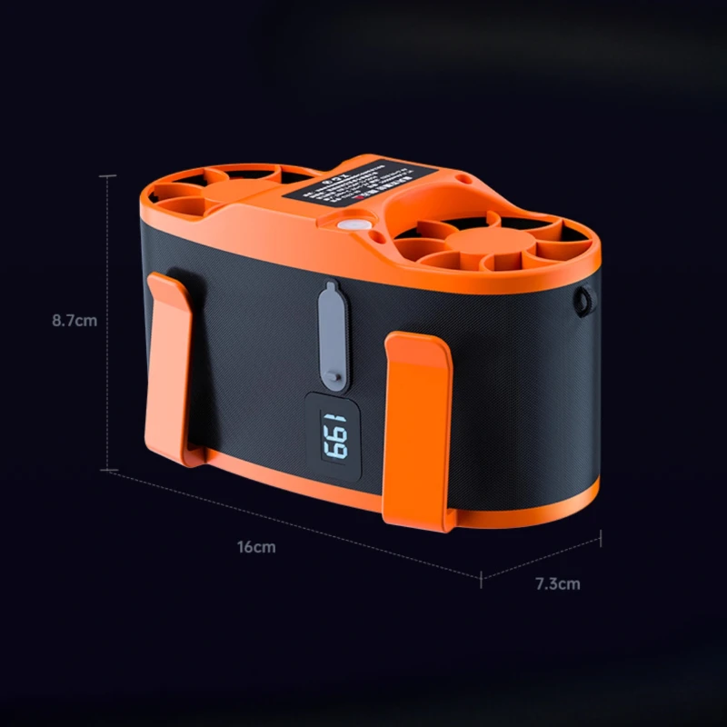 Taillierter Lüfter, wiederaufladbarer USB-Doppel-Turbo-Außenventilator mit Sice-Air-Tech für die Baustelle/Sommer. Hängender Taillenventilator