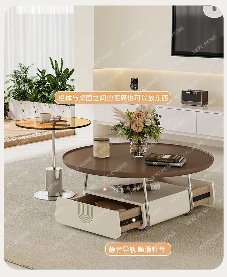 Cream Style Coffee Table Living Room New Home Small Apartment Modern Simple round Small Coffee Table Light Luxury High Sense