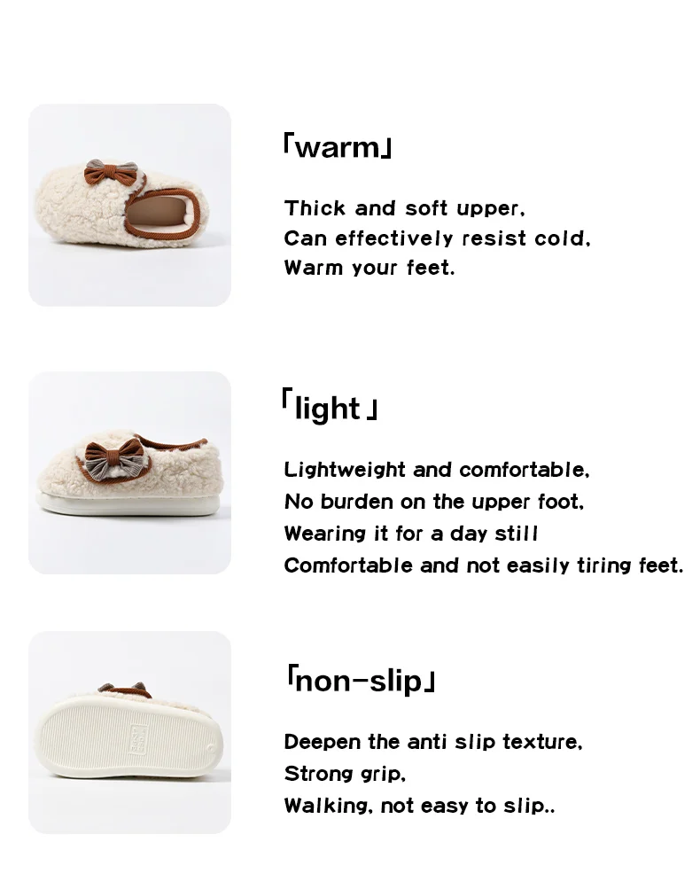 Niedliche Schleifen-Winterhausschuhe für Damen, flauschige Lammfell-Hausschuhe, weiche Plüsch-Warmstiefel mit vollständiger Fersenumhüllung, dicke Sohle, Indoor-Mules. – Detail 11